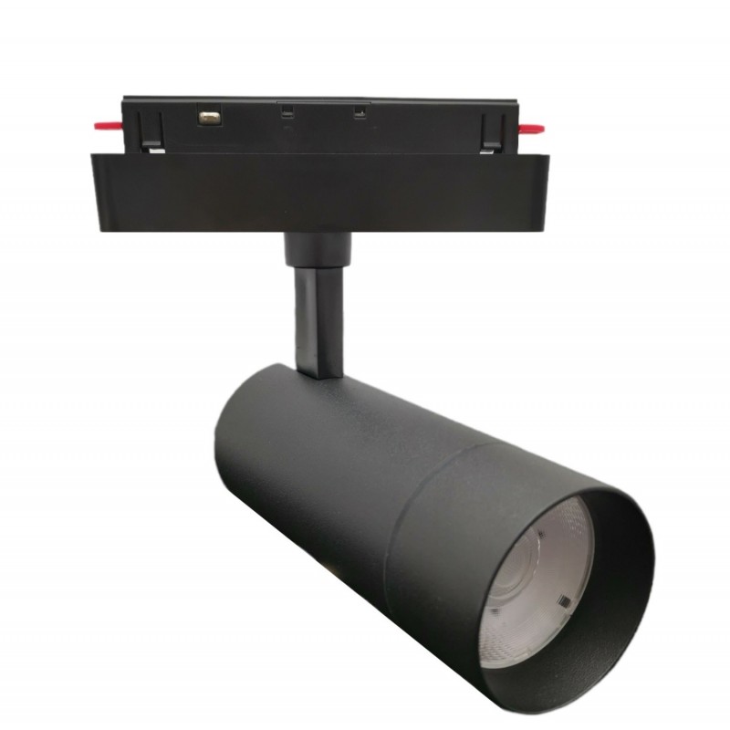 Faretto proiettore led 24W nero magnetico orientabile per binario monofase 48V direzionabile luce calda naturale bianca