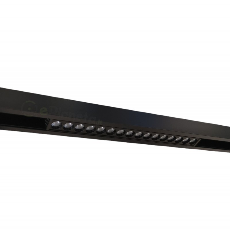 Faretto proiettore lineare barra led cob 18W nero magnetico per binario monofase 48V luce calda 