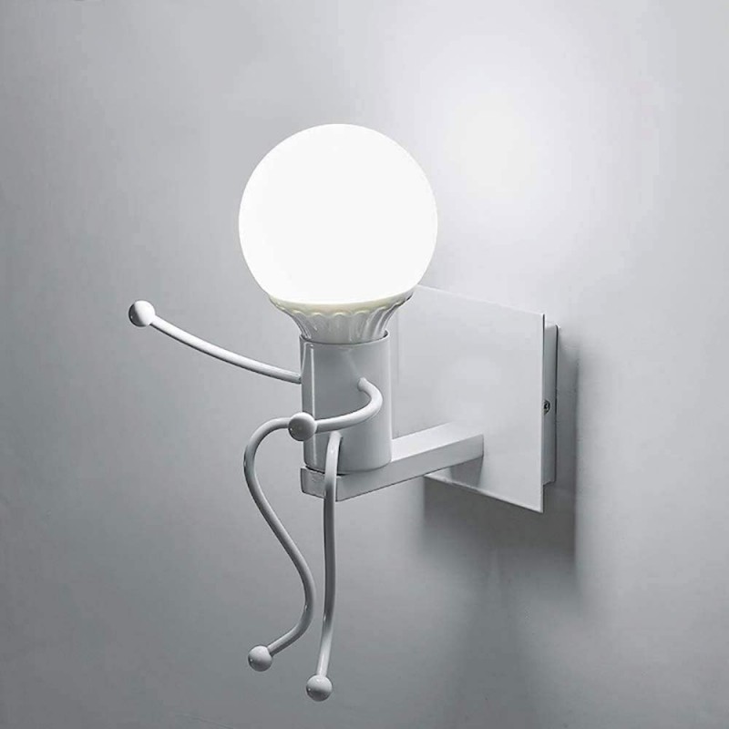 Applique da parete omino seduta bianco nero attacco E27 lampada particolare moderno per camera cameretta bambini