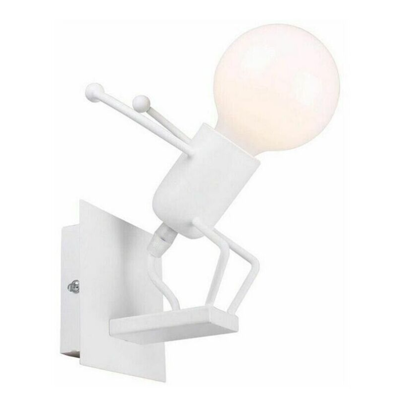 Applique da parete omino uomo salta alzato bianco nero attacco E27 lampada particolare moderno per camera cameretta bambini