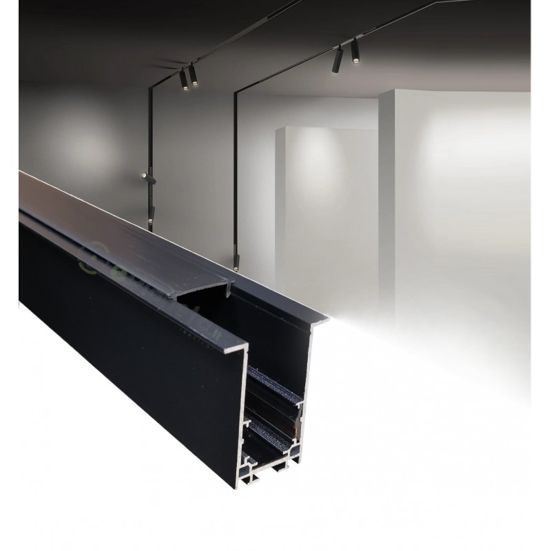 Binario magnetico nero 2m 48V da incasso cartongesso parete soffitto per  faretti led con copertura