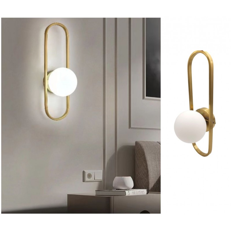 Applique da parete con sfera in vetro bianco ovale metallo Oro attacco G9 lampada design moderno minimal