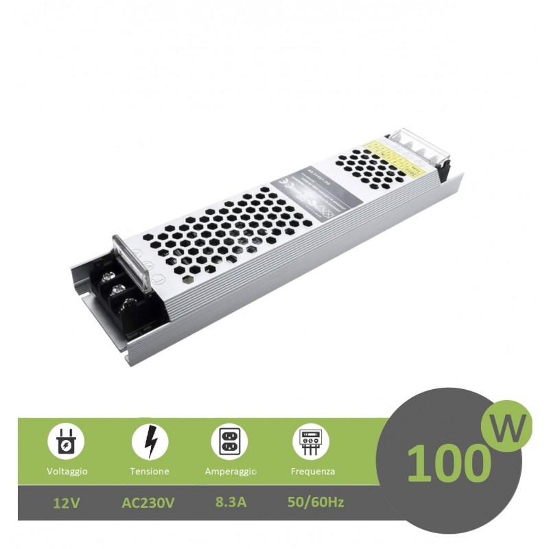 Trasformatore ultrasottile 12V 8.3A 100W alimentatore strip led 25mm