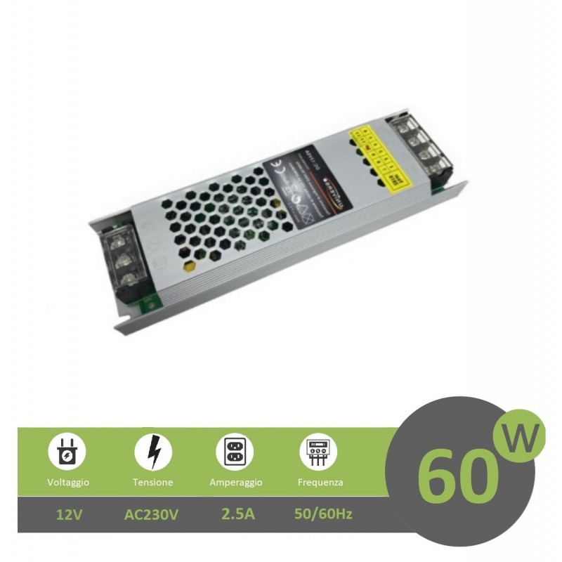 Trasformatore ultrasottile 12V 5A 60W alimentatore strip led 25mm
