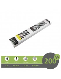Trasformatore ultrasottile 12V 200W 16.7A alimentatore salvaspazio per strip strisce led telecamere
