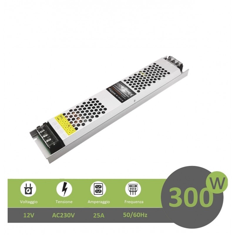 Trasformatore ultrasottile 12V 25A 300W alimentatore strip led 25mm