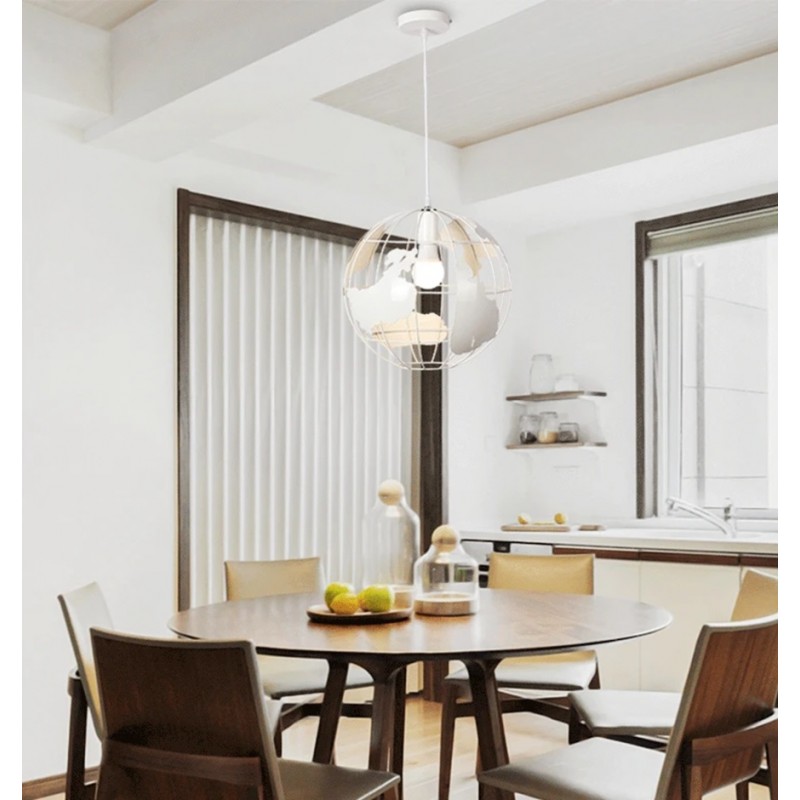 Lampadario a sospensione mappamondo E27 in metallo nero bianco sfera globo sospeso