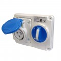 Presa CEE industriale interbloccato 2P + T 16A 230V 6H IP44 con interruttore AC 23A 10KA da incasso impermeabile blu