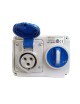 Presa CEE industriale interbloccato 2P + T 16A 230V 6H IP44 con interruttore AC 23A 10KA da incasso impermeabile blu
