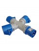 Multipresa industriale CEE 6H con spina 3 prese 2P + T 16A 230V IP44 impermeabile per esterno blu