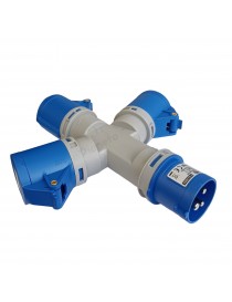 Multipresa industriale CEE 6H con spina 3 prese 2P + T 16A 230V IP44 impermeabile per esterno blu