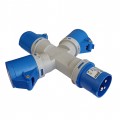Multipresa industriale CEE 6H con spina 3 prese 2P + T 16A 230V IP44 impermeabile per esterno blu