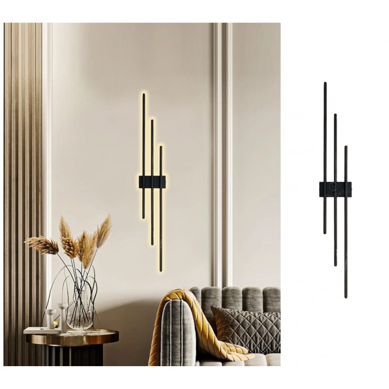 Applique led 23W nero 3 stecche bastoni lineare design moderno luce naturale calda a parete