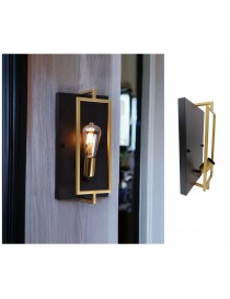 Applique da parete rettangolare nero oro per lampadina attacco E27 design vintage retrò