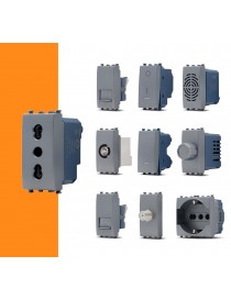Frutti elettrici compatibili con supporti Vimar Arké grigio scuro interruttore presa pulsante schuko deviatore