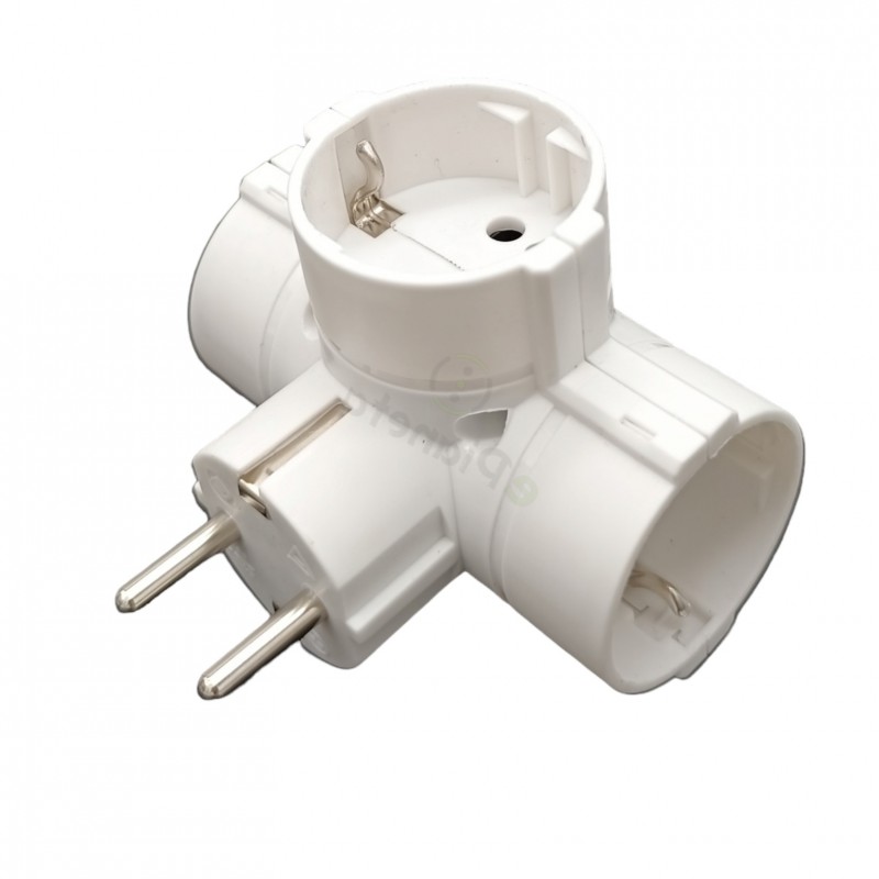Adattatore 3 prese schuko con spina 16A sdoppiatore tripla presa multipresa bianco