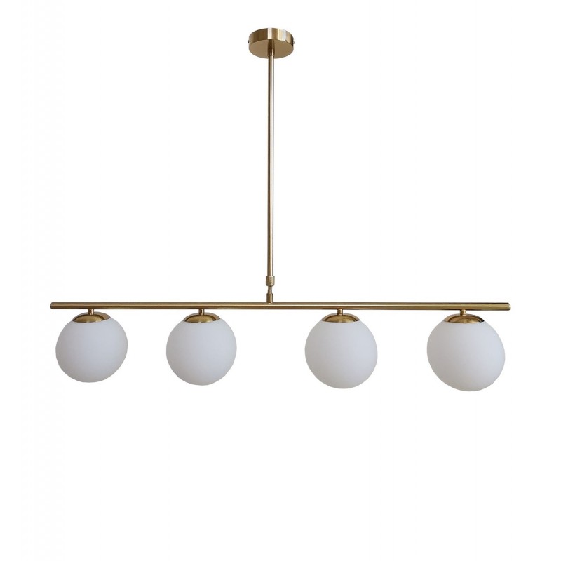 Lampadario a sospensione oro argento con 4 sfere bolle bianche in vetro attacco led G9