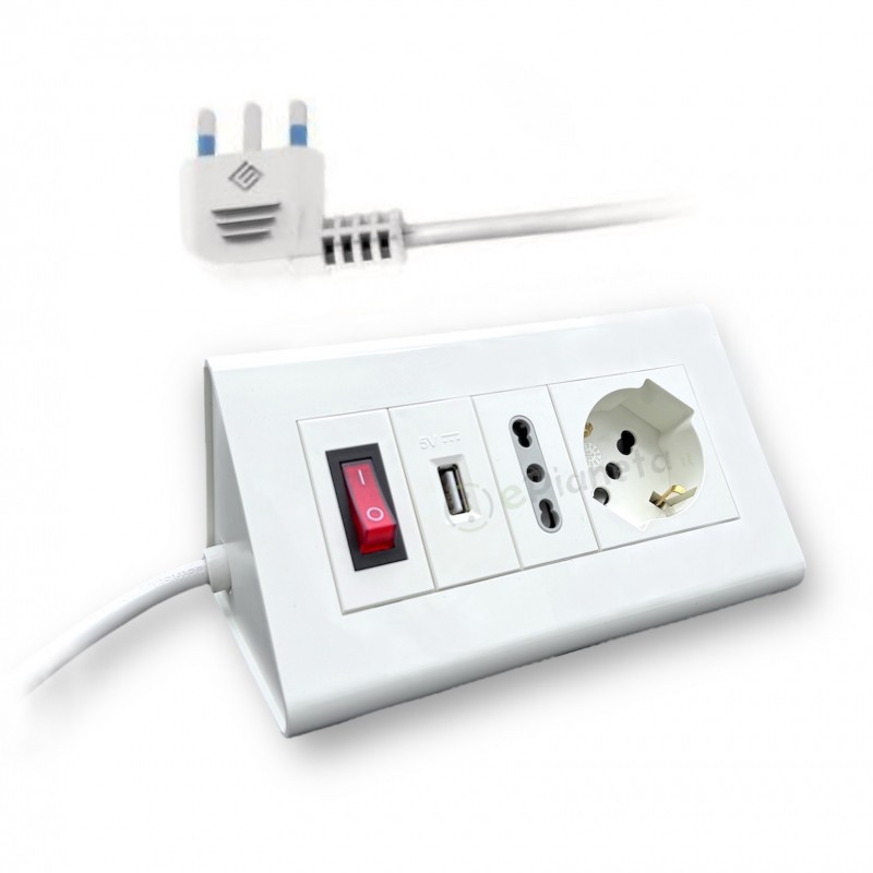 Multipresa da scrivania tavolo presa bipasso schuko USB con interruttore spina 16A ciabatta bianco