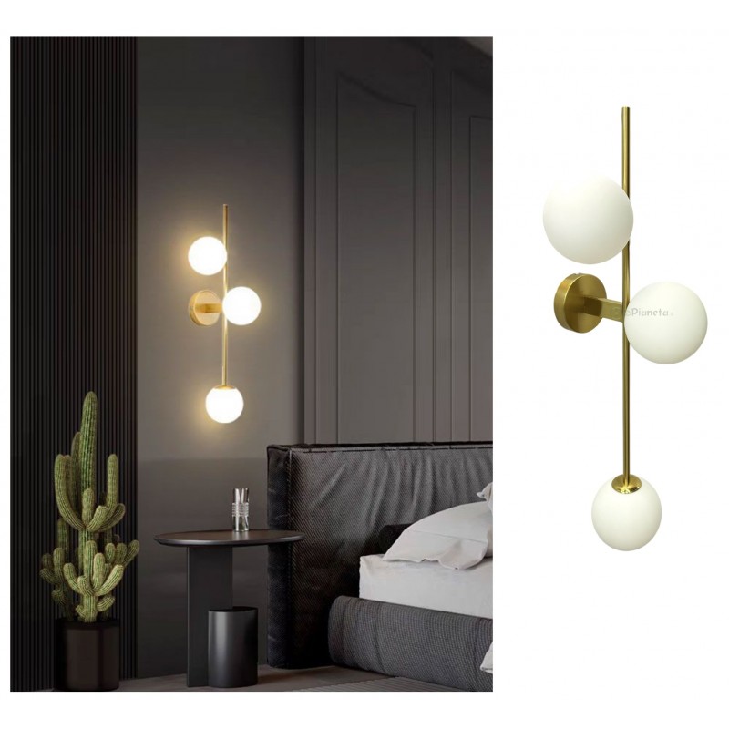 Applique oro con 3 sfere bianche lampada da parete design moderno attacco G9