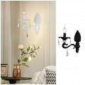 Applique a candelabro classico vintage attacco E14 nero bianco con cristalli pendenti lampada da parete