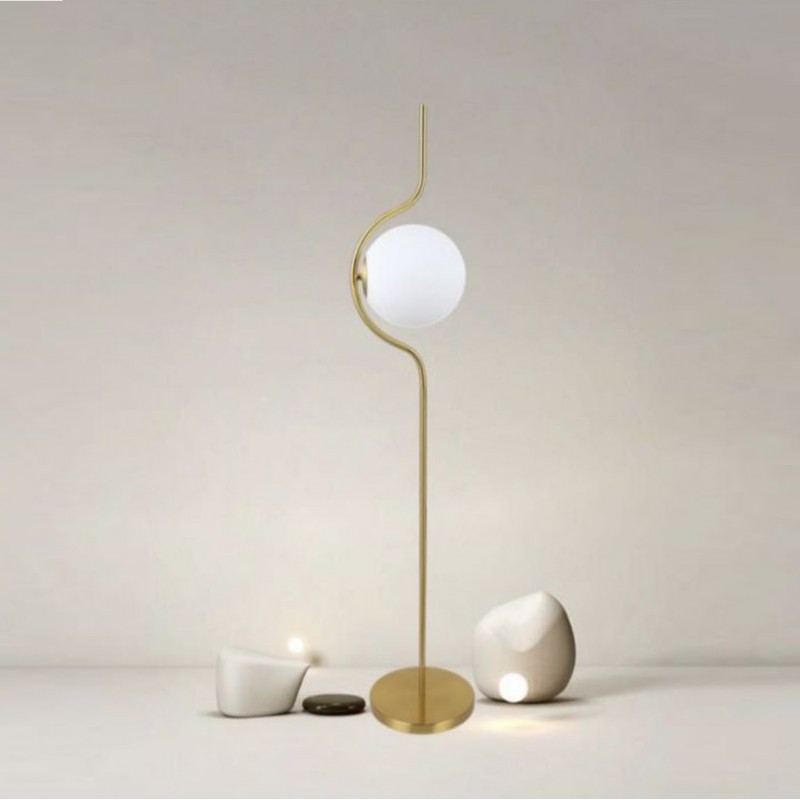 Lampada da terra Oro Argento con sfera in vetro bianco piantana design moderno per salotto camera