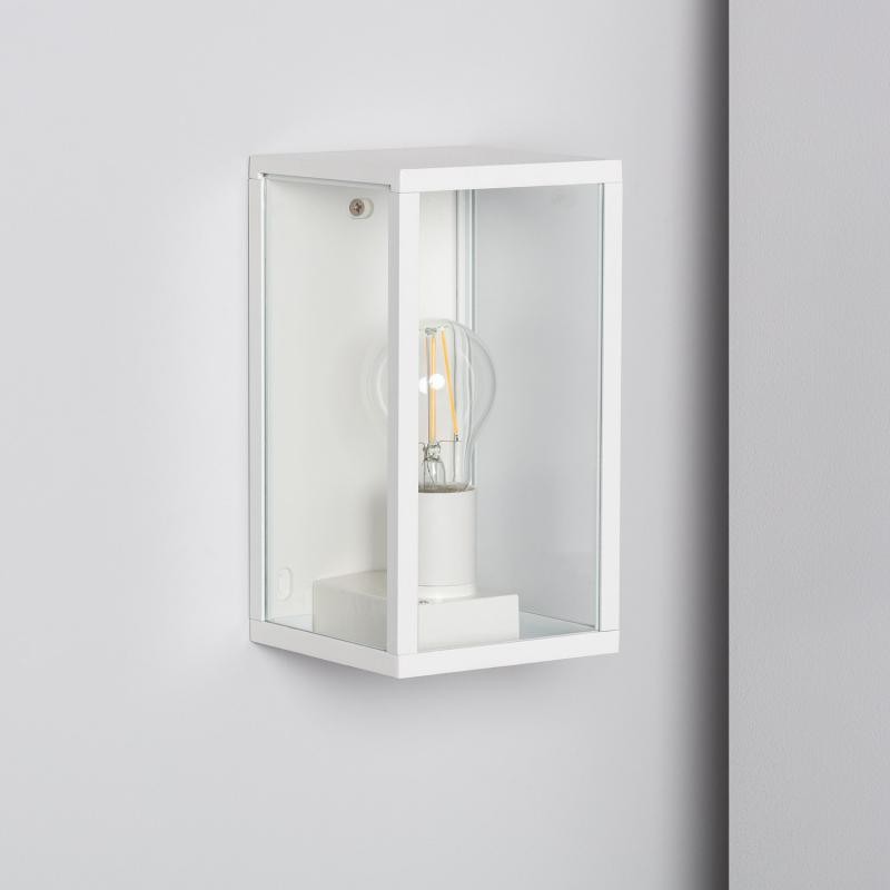 Applique a lanterna rettangolare lampada da parete per esterno nero bianco attacco E27 con vetro trasparente
