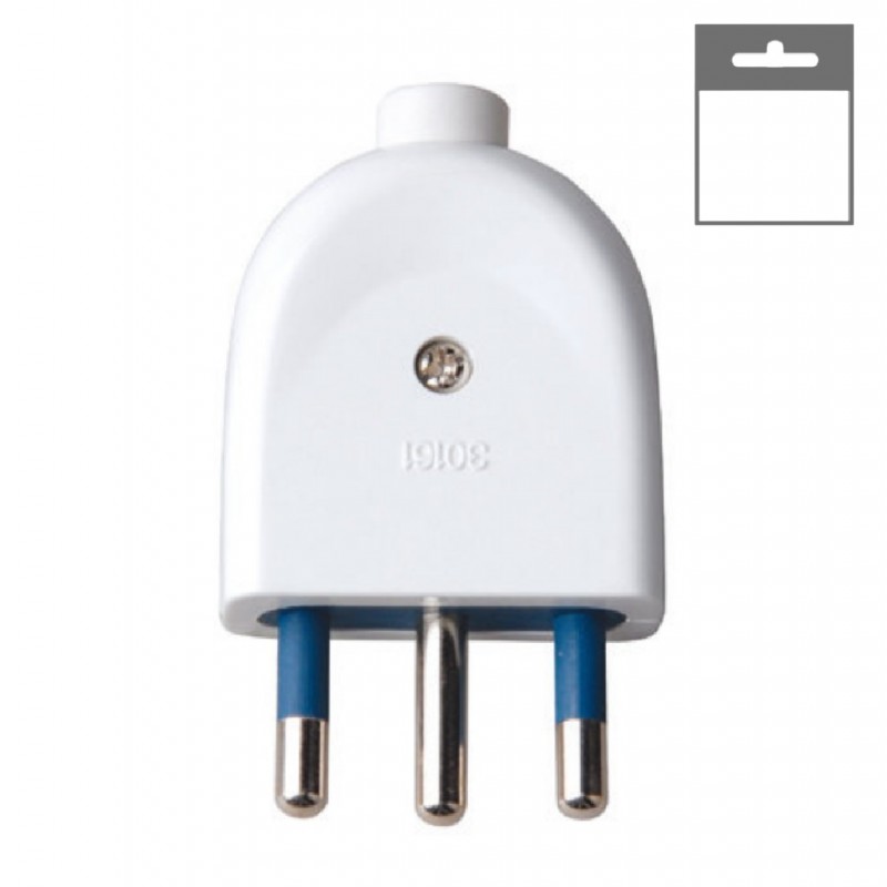 Spina elettrica volante 16 2P/T standard italiano tipo S17 bianco nero attacco grande uscita cavo assiale 250V 