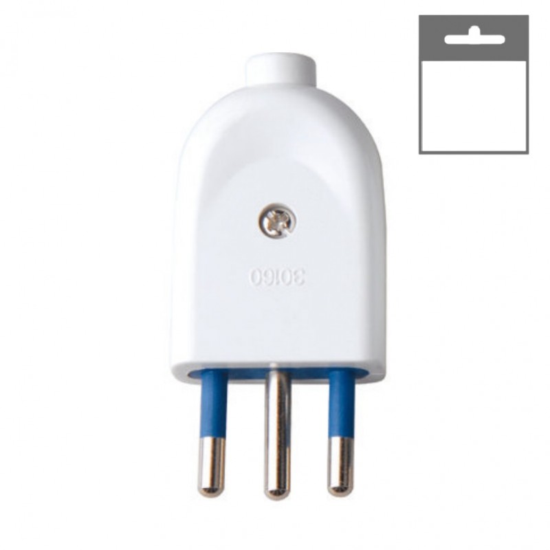 Spina elettrica volante 10A 2P/T standard italiano bianco nero tipo S11 attacco piccolo uscita cavo assiale 250V