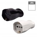 Presa elettrica volante grande schuko16A 2P/T uscita cavo assiale bianco nero 250V per prolunga
