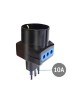 Adattatore triplo spina piccola S11 2P/T con 2 prese 10A e 1 presa schuko bianco nero