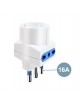 Adattatore triplo spina grande 10/16A S17 2P/T con 2 prese bipasso e 1 presa schuko bianco nero
