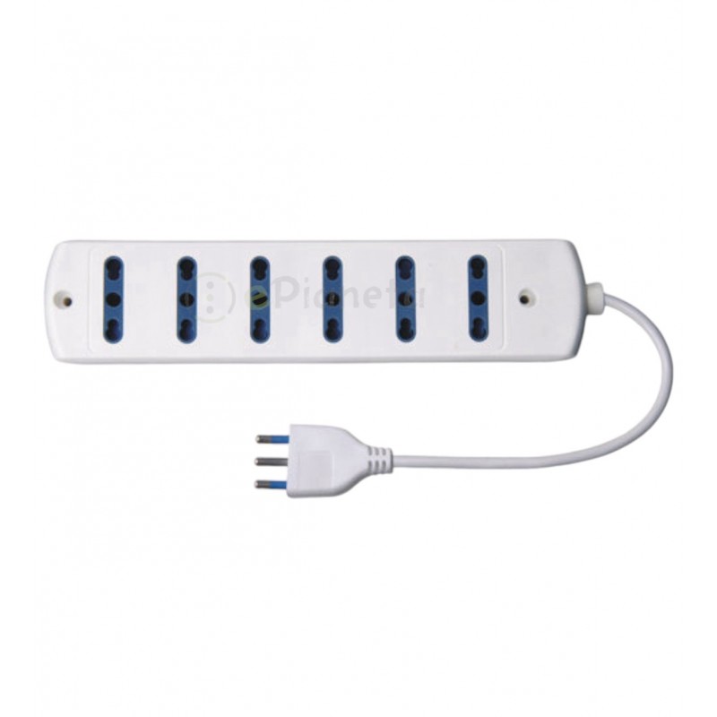 Multipresa prolunga elettrica con 6 prese bipasso 10 16A 250V ciabatta bianco nero cavo 1.5 mt