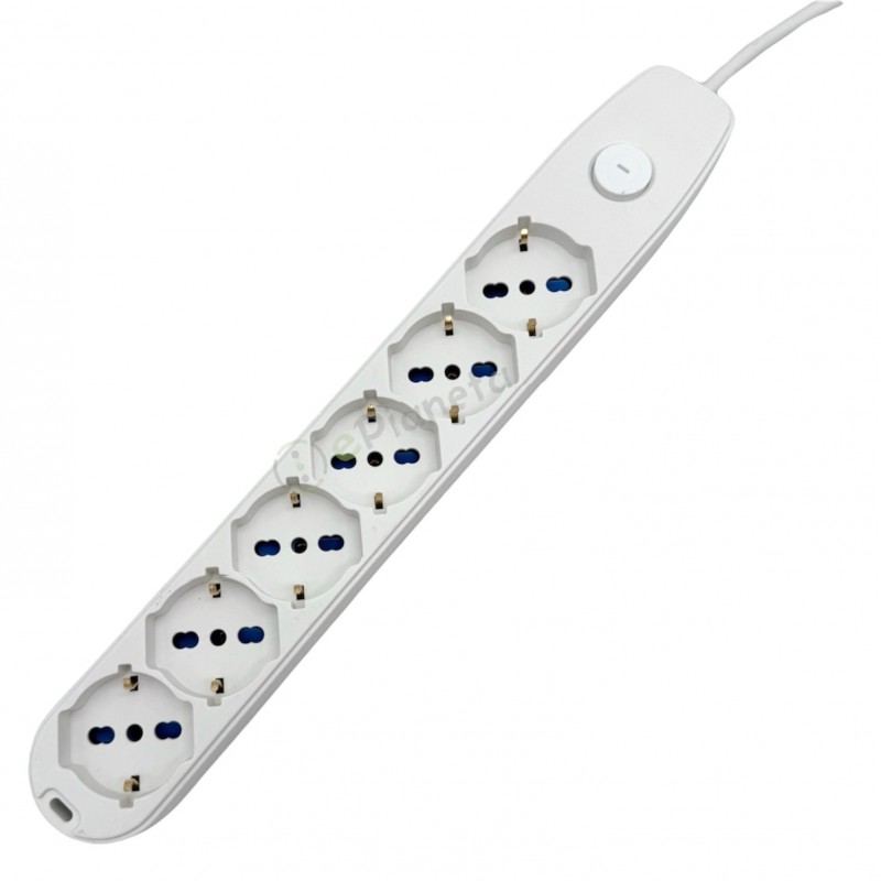 Multipresa prolunga elettrica multipresa con 6 prese schuko 16A 250V ciabatta bianco nero cavo 1.5 mt con interruttore