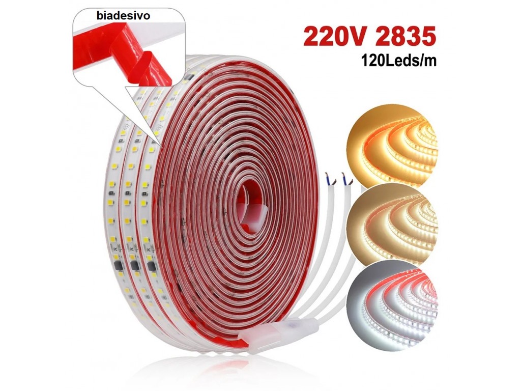 Striscia LED 220V IP65 50 Metri - Impermeabile, Alta Luminosità, Con Interruttore E Spina Tipo F