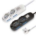 Multipresa prolunga elettrica con 4 prese bipasso + 2 schuko 16A 250V ciabatta bianco nero cavo 1.5 mt con interruttore