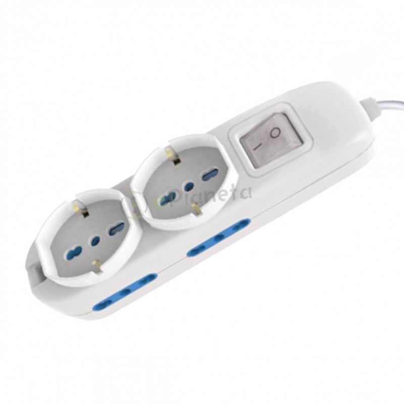 Multipresa prolunga elettrica con 4 prese bipasso + 2 schuko 16A 250V ciabatta bianco nero cavo 1.5 mt con interruttore
