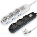 Multipresa prolunga elettrica con 6 prese bipasso + 3 schuko 16A 250V ciabatta bianco nero cavo 1.5 mt con interruttore