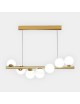 Lampadario a sospensione oro con 7 sfere bianche lampada orizzontale design moderno attacco G9