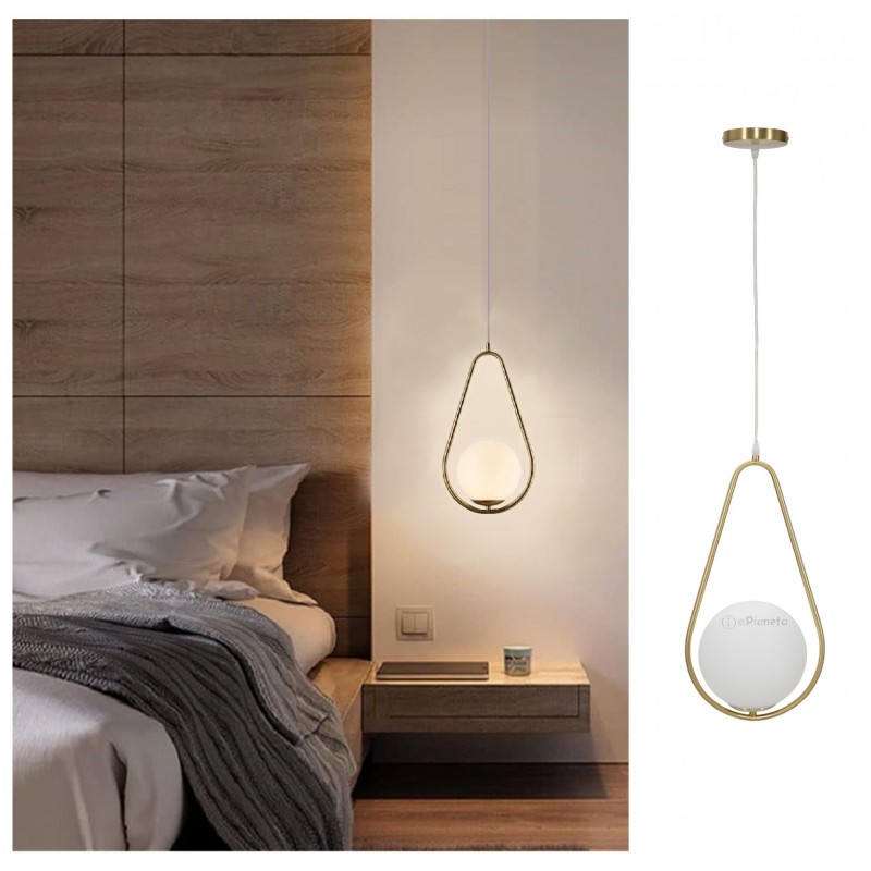 Lampadario sospeso goccia oro con sfera bianca in vetro da comodino camera lampada design moderno attacco G9
