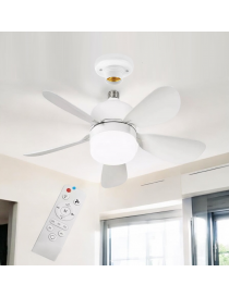 Ventilatore a lampadario led da soffitto attacco E27 con telecomando luce dimmerabile calda naturale bianca 3 velocità