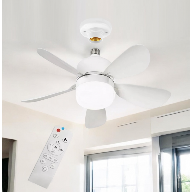 Ventilatore a lampadario led da soffitto attacco E27 con telecomando luce dimmerabile calda naturale bianca 3 velocità