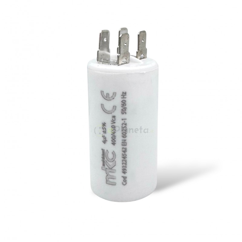 Condensatore in polipropilene 4µF 400V/450V di spunto per motori elettrici – Terminale Faston senza vite