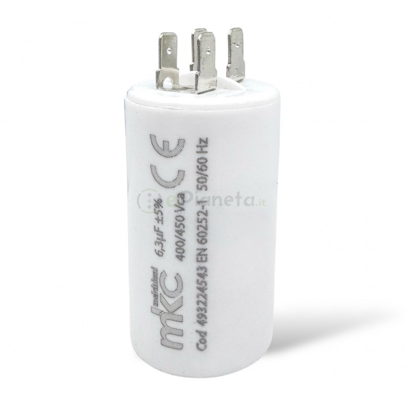 Condensatore in polipropilene 6,3µF 400V/450V di spunto per motori elettrici – Terminale Faston senza vite
