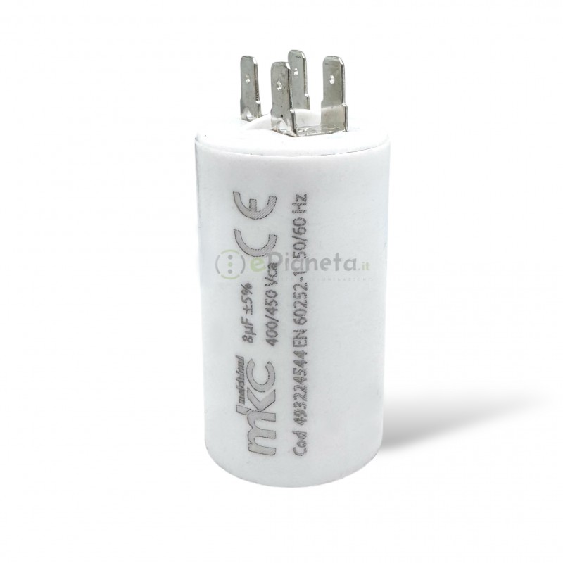 Condensatore in polipropilene 8µF 400V/450V di spunto per motori elettrici – Terminale Faston senza vite