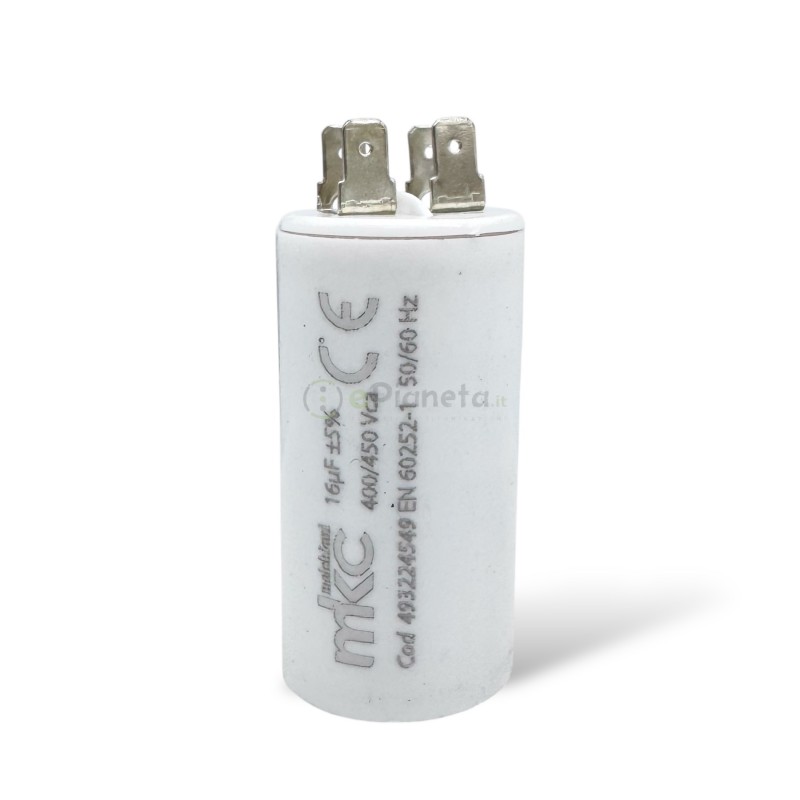 Condensatore in polipropilene 16µF 400V/450V di spunto per motori elettrici – Terminale Faston senza vite