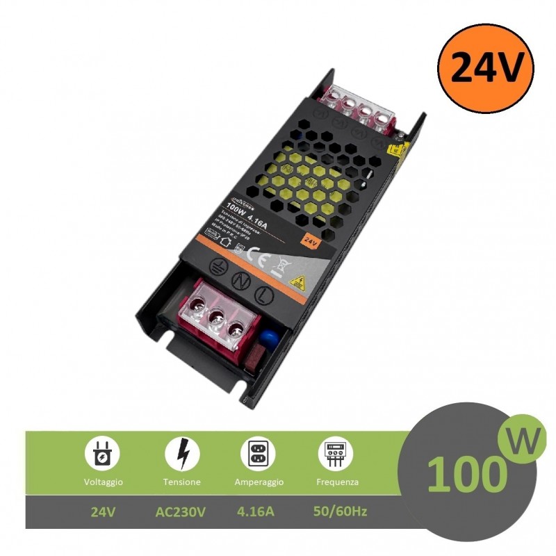 Alimentatore stabilizzato ultrasottile 24v 4.16A 100W trasformatore professionale slim