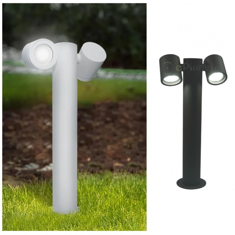 Lampione luce orientabile attacco GU10 da giardino per esterno lampioncino cilindro direzionabile moderno grigio bianco