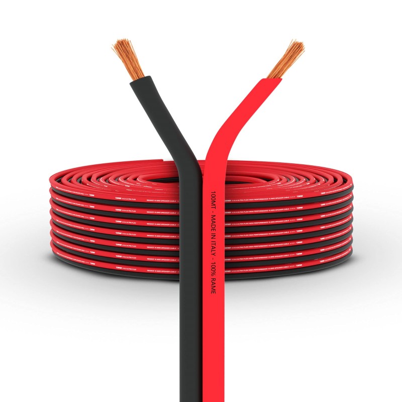 100mt Cavo Rosso Nero altoparlanti Hi-Fi 2x0,75 – cavo audio in rame per diffusori, home theater e impianti stereo