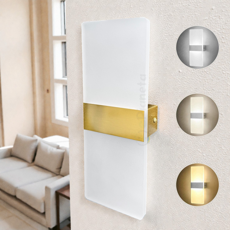 Applique da Parete LED 10W Oro Rettangolare Lampada da Muro Moderna per Interni Luce Calda Naturale Fredda
