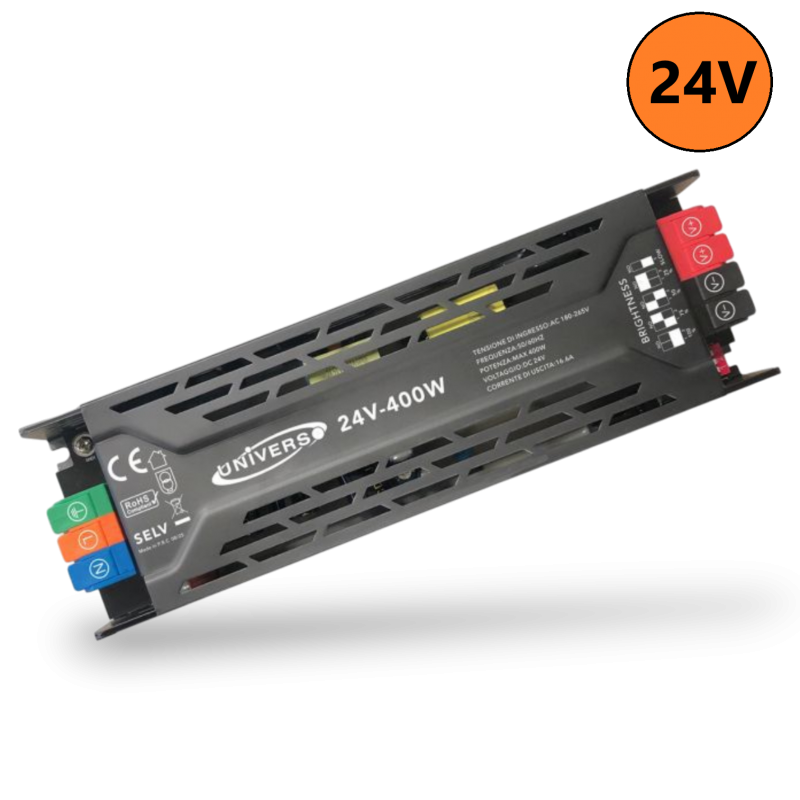 Trasformatore 24V 12.5A 300W connessione rapido alimentatore salvaspazio stabilizzato per strip led collegamento facile